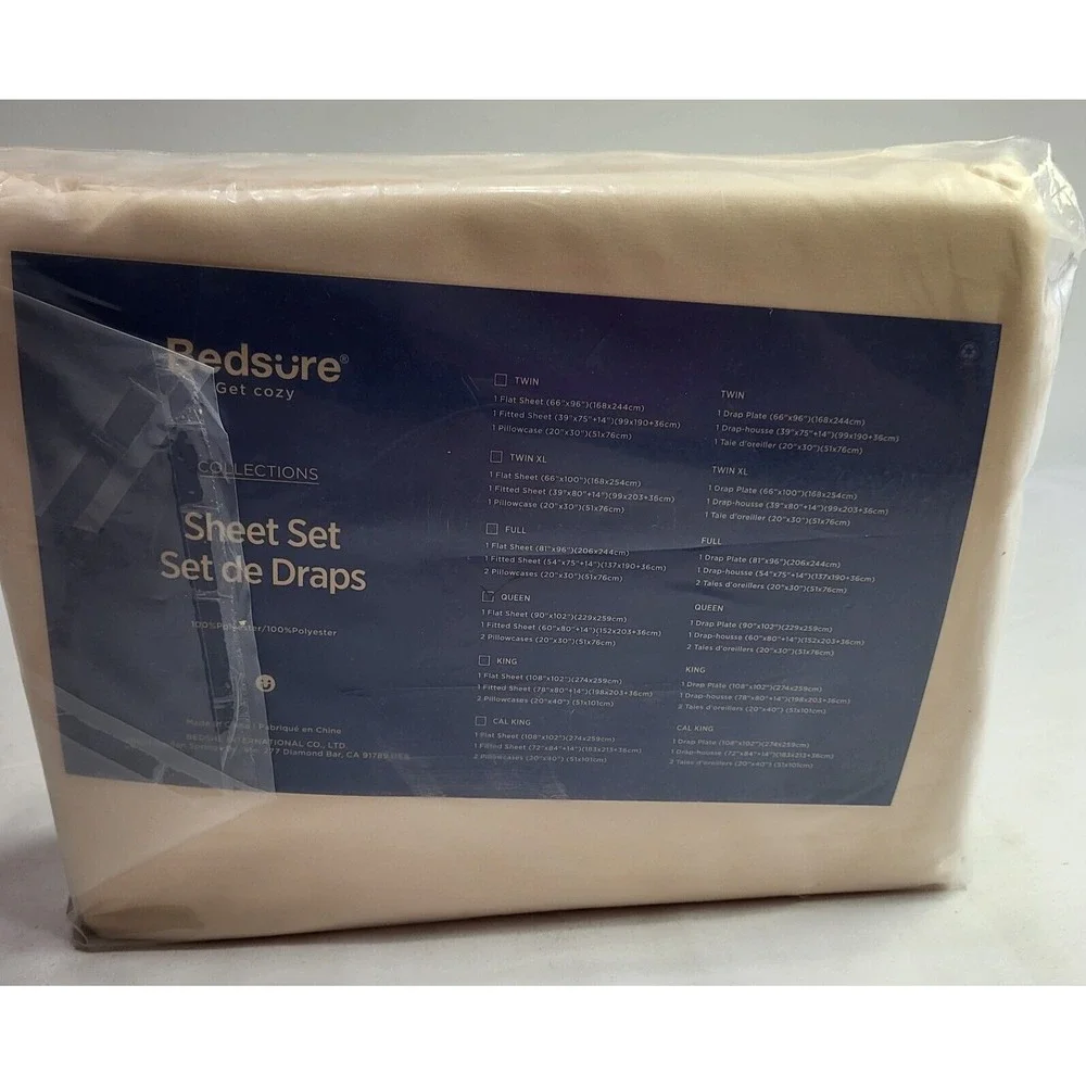 New Sealed Bedsure Get Cozy Bedroom Cream Sheet Set Plain Queen 90 x 102